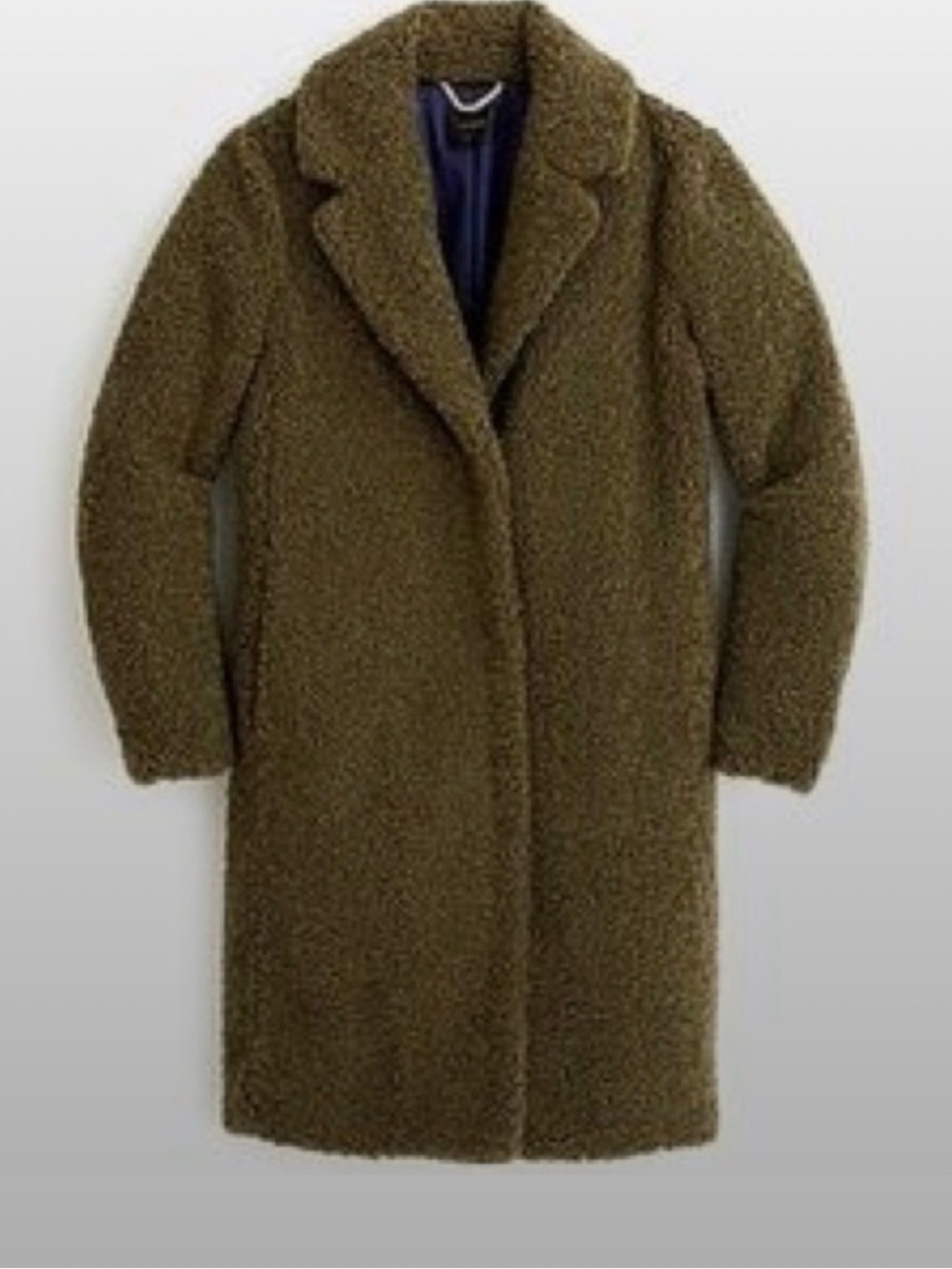 J. Crew Olive Faux Shearling Teddy Coat